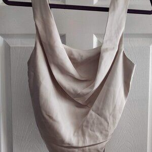 NWOT Beige XS Rachel Zoe Women Sleeveless Draped Cowl Neck Smocked Crop Top